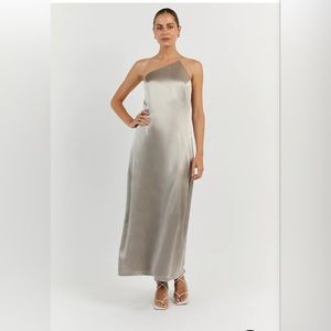 NWT DISSH PEWTER ONE SHOULDER MIDI DRESS size 4